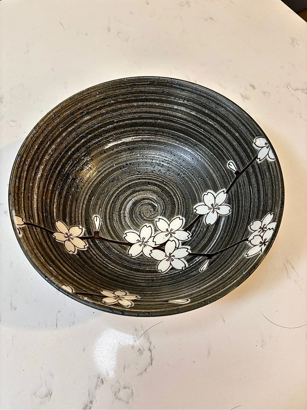 Japanese Gray Floral Ceramic Bowl
